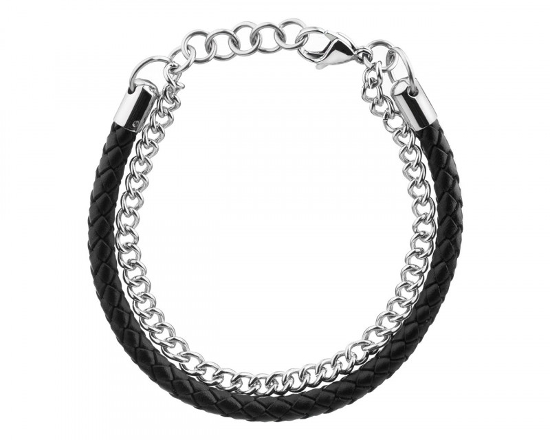 Stainless Steel Leather Strap Bracelet