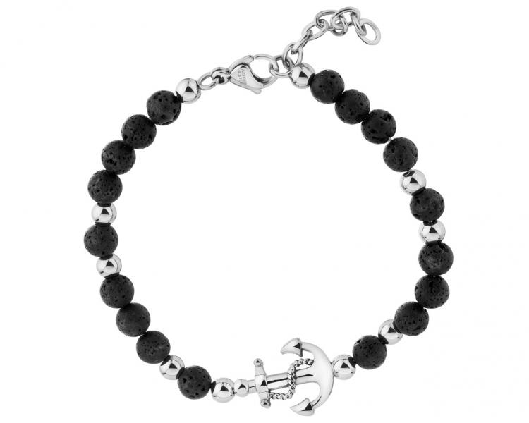 Stainless Steel Bracelet with Volcanic Rock
